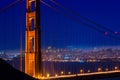 Golden Gate Bridge San Francisco sunset through cables Royalty Free Stock Photo