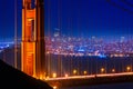 Golden Gate Bridge San Francisco sunset through cables Royalty Free Stock Photo