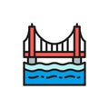 Golden Gate Bridge, San Francisco, USA flat color line icon.