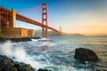 The Golden Gate Bridge, seen at sunrise from Fort Point Royalty Free Stock Photo