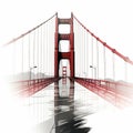 Minimalist Digital Illustration Of Golden Gate Bridge In Distorted Perspective