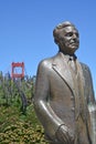 Golden gate bridge and statue of Joseph Strauss Royalty Free Stock Photo