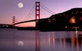 Golden Gate Bridge at Sunset with a Full Moon in Panoramic formate.