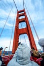 People sit on Big Bus Tour for sightseeing Golden Gate Bridge.