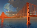 Golden Gate Bridge with terraformed luna Royalty Free Stock Photo