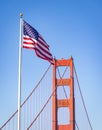 Golden Gate Bridge Tower and American Flag Royalty Free Stock Photo