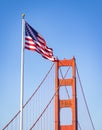 Golden Gate Bridge Tower and American Flag Royalty Free Stock Photo