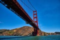 Golden Gate Bridge underside and side view on bright summer day with clear blue skies Royalty Free Stock Photo