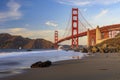 Golden Gate Bridge view from the hidden and secluded rocky Marshall's Beach at sunset in San Francisco, California Royalty Free Stock Photo