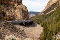 Golden Gate Canyon in Yellowstone National Park, Wyoming, USA, May, 27, 2021: Bridge on the Grand loop Road facing north