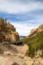 Golden Gate Canyon in Yellowstone National Park, Wyoming, USA, May, 27, 2021: Bridge on the Grand loop Road facing north