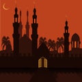 Golden Gate in the eastern city. The city walls and the mosque. holiday symbol. illustration Royalty Free Stock Photo