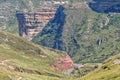 Golden Gate landscape with Rooidraai, road R712 and Brandwag Buttress Royalty Free Stock Photo