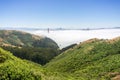 Golden Gate and the San Francisco bay covered by fog, the financial district skyline in the background, as seen from the Marin Royalty Free Stock Photo