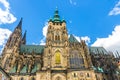 Golden Gate South Tower with clock - exterior of St. Vitus Cathedral or The Metropolitan Roman Catholic Cathedral in Prague Castle Royalty Free Stock Photo