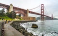 Golden gate when sunset with fog in winter,San francisco,California,usa. Royalty Free Stock Photo