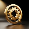 Golden Gear Symbol Inside a Circular Speech Bubble Icon on a Dark Reflective Surface Royalty Free Stock Photo