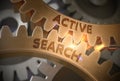 Golden Gears with Active Search Concept. 3D Illustration.