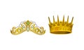 Golden Gem-incrusted Crowns as Monarch Head Adornment Vector Set Royalty Free Stock Photo