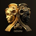 Golden Gemini zodiac sign on black background. Generative AI Royalty Free Stock Photo
