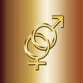 Golden gender male and female symbol - 3d illustration