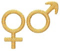 Golden gender symbols incrusted with gems