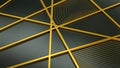 Golden geometric shapes on black background.