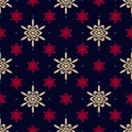 Golden geometric snowflakes seamless pattern. Luxury Christmas background Royalty Free Stock Photo
