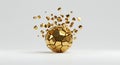 Golden geometric sphere shatters into fragments Royalty Free Stock Photo