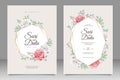 Golden geometric wedding invitation card set with floral aquarel Royalty Free Stock Photo