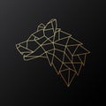 Golden geometric Wolf head illustration isolated on black background.