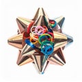 Golden Gift Bow with Colorful Rubber Bands on White Background Royalty Free Stock Photo
