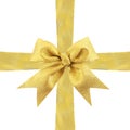 Golden gift bow with crossed ribbons Royalty Free Stock Photo