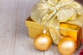 Golden gift box with christmas decorations Royalty Free Stock Photo