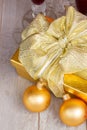 Golden gift box with christmas decorations Royalty Free Stock Photo