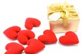 Golden gift box and red heart. Royalty Free Stock Photo