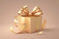 A golden gift box with a ribbon, gold luxury colour, with a ribbon tied around it. Royalty Free Stock Photo