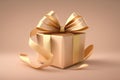 A golden gift box with a ribbon, gold luxury colour, with a ribbon tied around it. Royalty Free Stock Photo