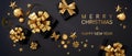 Top view of golden gift boxes with dark background Royalty Free Stock Photo