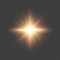 Golden glare. Star dust. Vector illustration isolated on transparent background