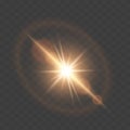 Golden glare with bokeh. Vector clipart isolated on transparent dark background.