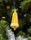 Golden glass bell. Christmas tree toy of the USSR era Royalty Free Stock Photo