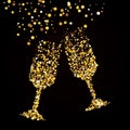 Golden glass with champagne. A black background. Royalty Free Stock Photo