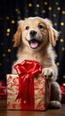 Golden Glee: A Happy Golden Retriever Unwraps a Christmas Gift