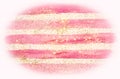 Golden glitter on abstract pink watercolor stripes in vintage nostalgic colors.