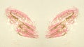 Golden glitter on abstract pink watercolor wings in vintage nostalgic colors.