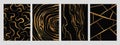 Golden glitter and black abstract marble stone, wood design, natural texture, waves, curls, geodes. Luxury ink, liquid