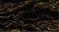 Golden glitter and black abstract marble stone, wood design, natural texture, waves, curls. Luxury ink, liquid stains