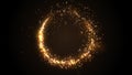 Golden glitter circle with sparkling light. Christmas gold particles ring