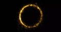 Golden glitter circle, sparkling light shine and particles bokeh glow. Gold glittering ring, magic shimmer light Royalty Free Stock Photo
